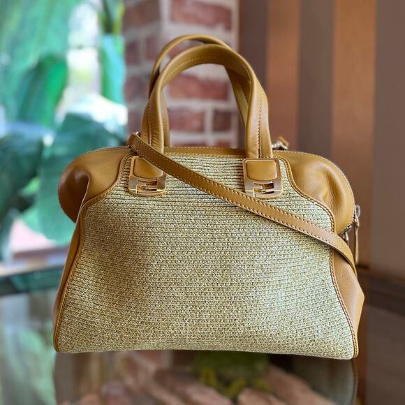 FENDI Chameleon Yellow Woven Raffia Tote - Picture 1 of 16